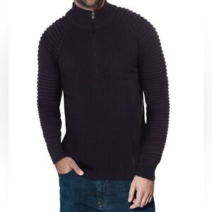 NWT - XRAY JEANS Quarter Zip Ribbed Cable Knit Sweater Black Size Medium